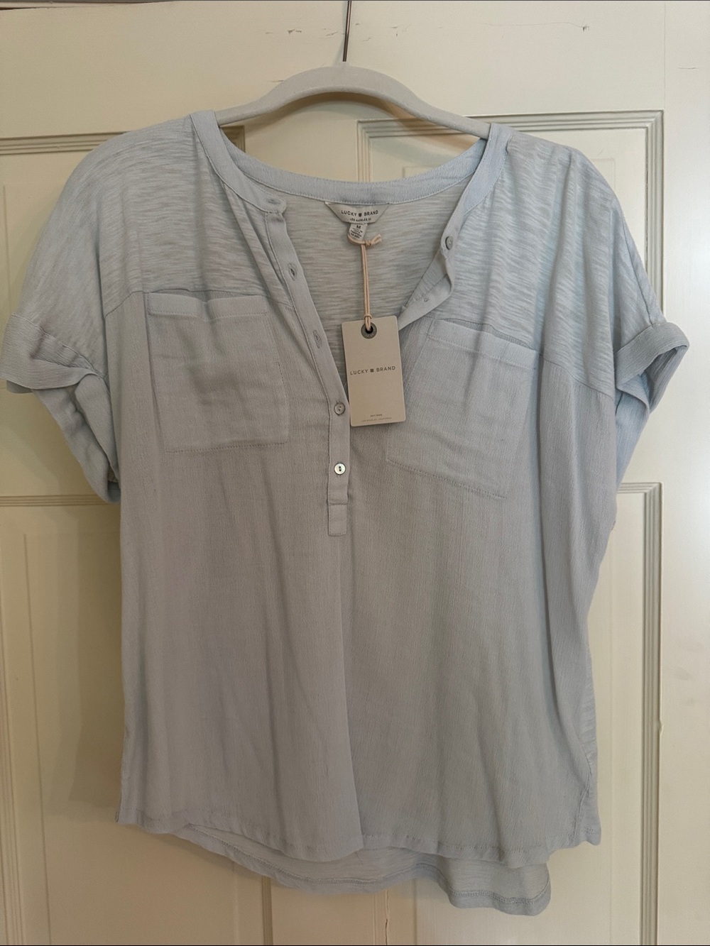Lucky Brand Pale Blue Short Sleeve Henley Blouse